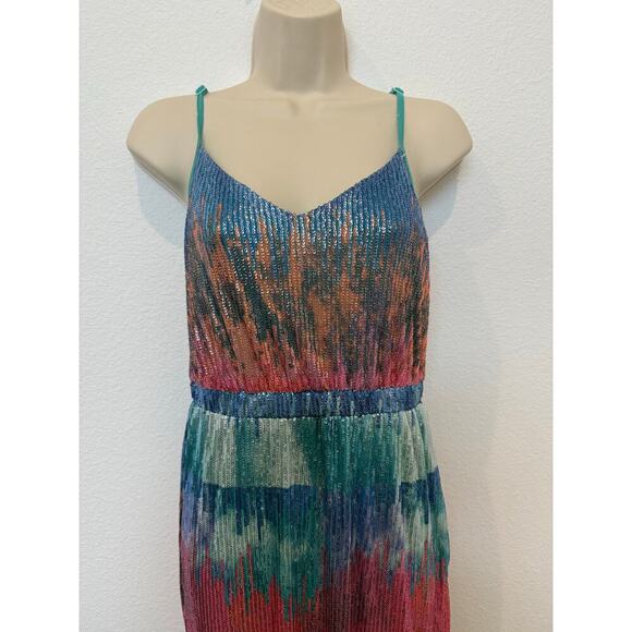 NWT L&B Sequin Multicolor Maxi‎ Dress Slits Adjustable Straps Pink Blue - Picture 3 of 9
